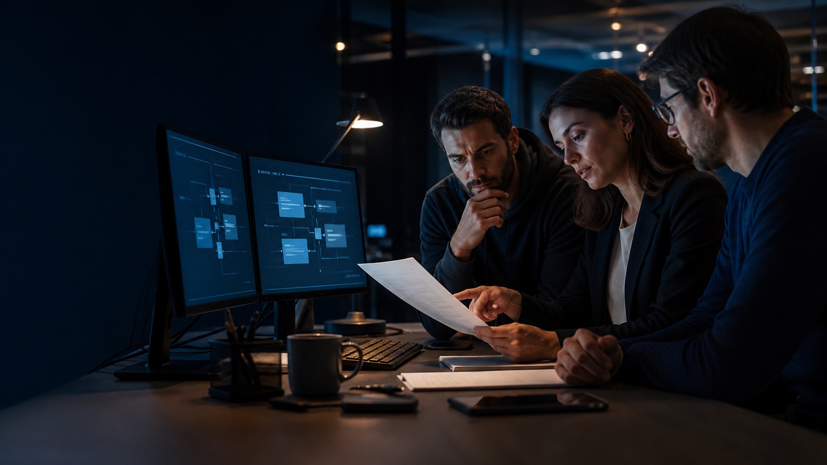 Equipo legal y tecnológico revisando un contrato SaaS y su arquitectura